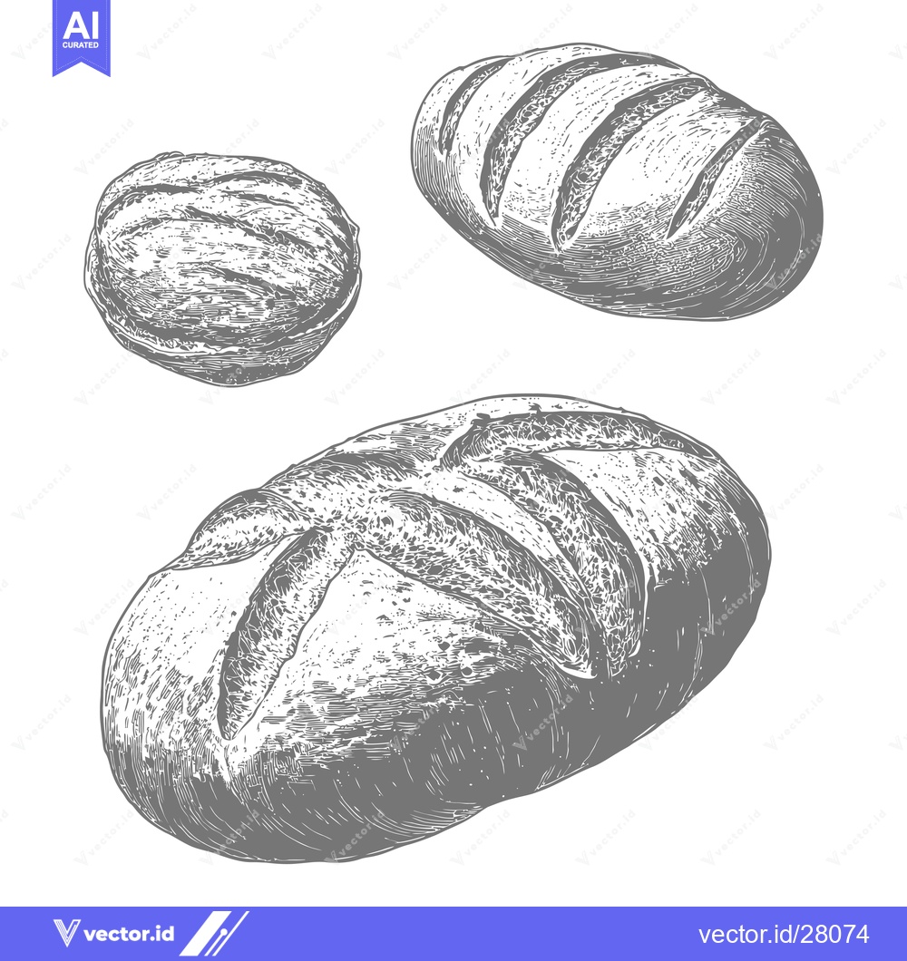 Premium Vector dari Three loaves of freshly baked bread are shown in a grayscale illustrat