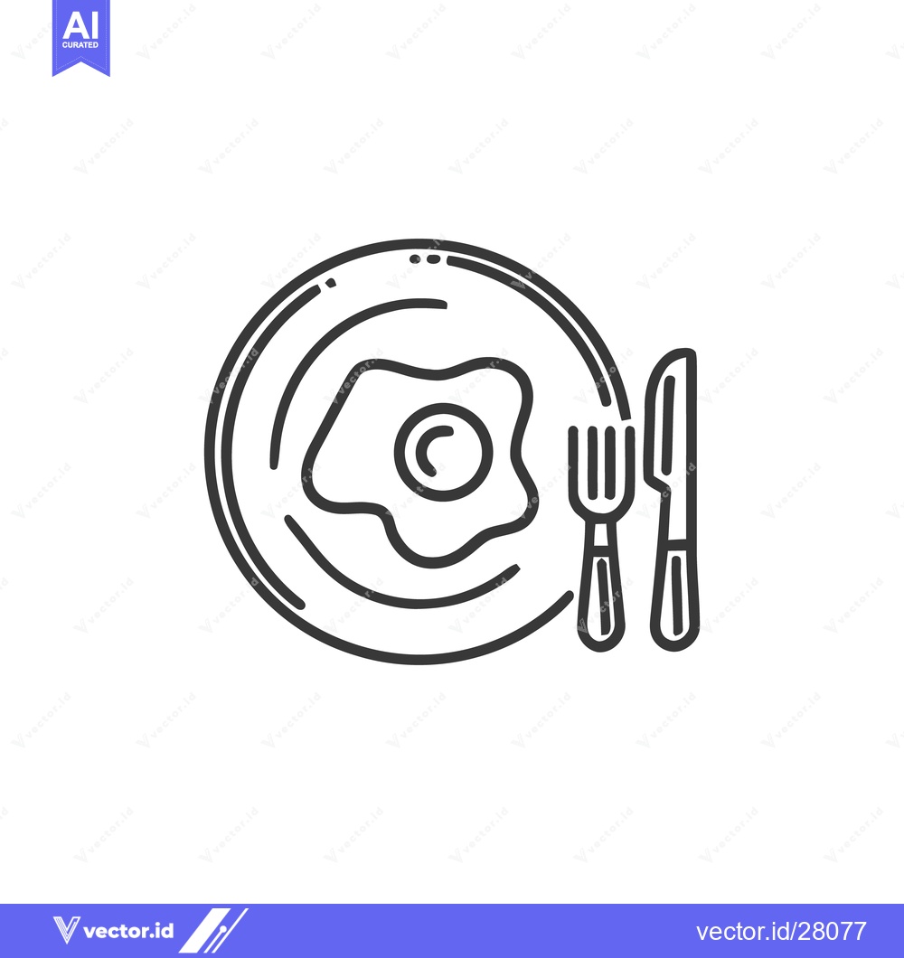 Premium Vector of Sunny-Side Up Egg on Plate with Cutlery, Minimalist Line Art