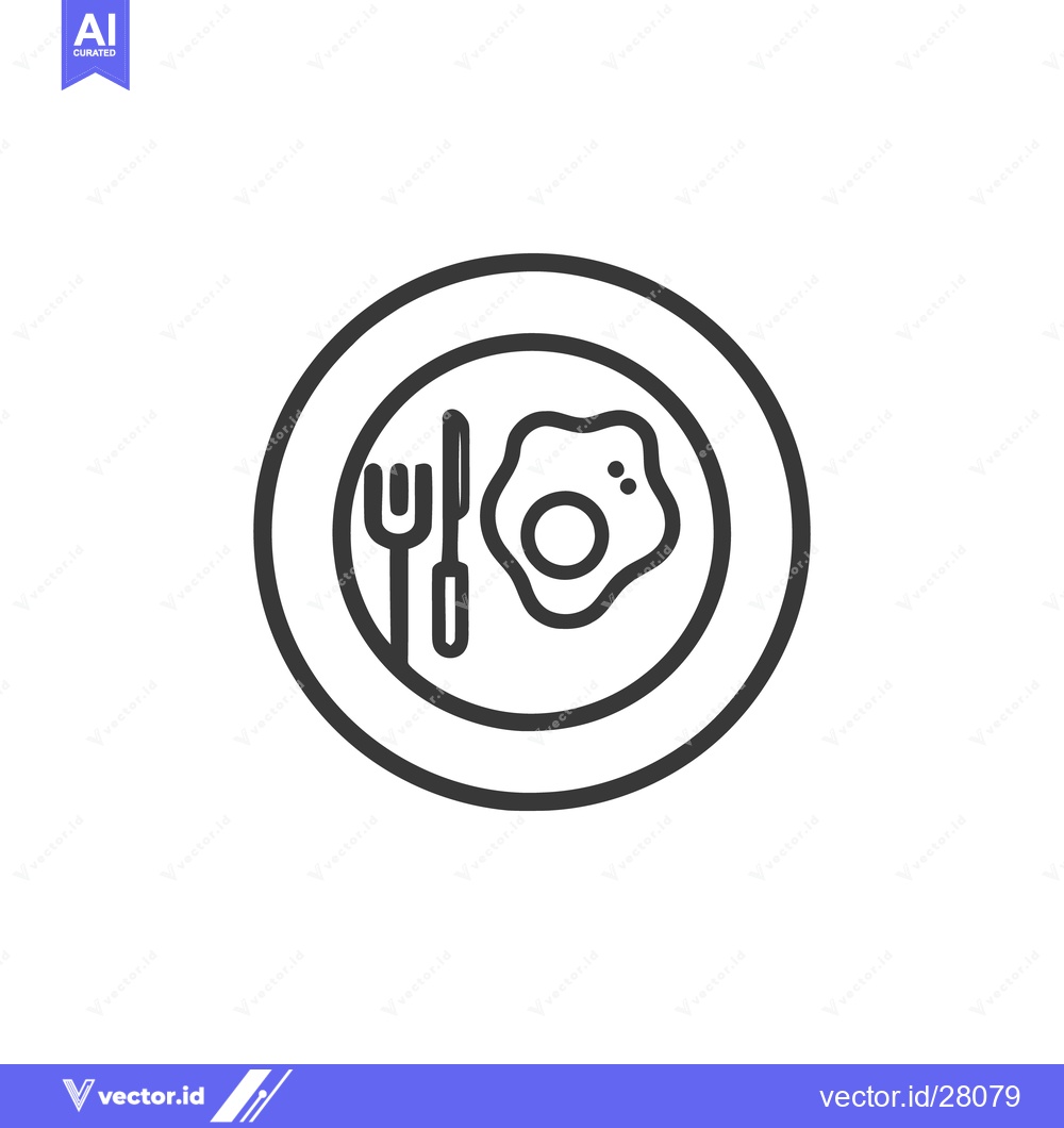 Premium Vector of Minimalist Breakfast Icon: Fried Egg, Fork, and Knife on Plate Outline