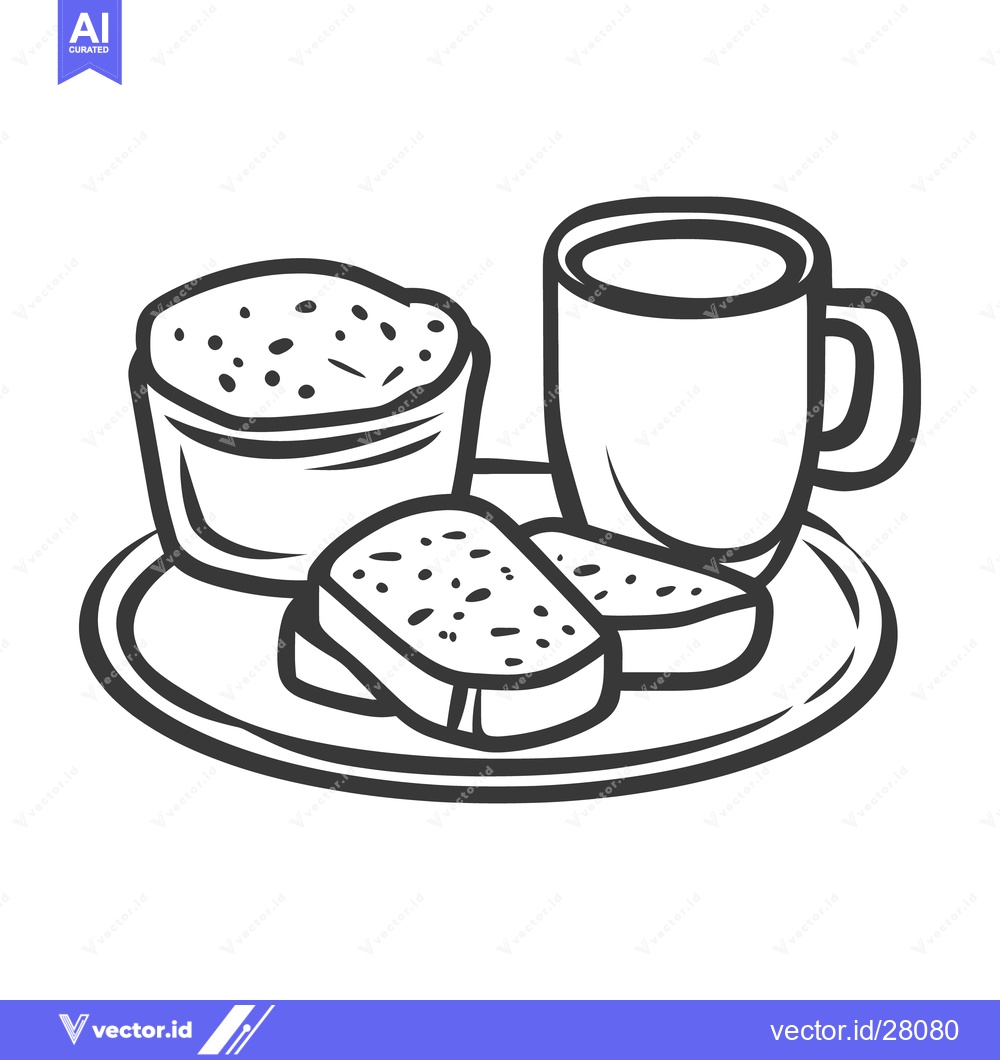 Premium Vector dari Simple line drawing illustration depicts breakfast of toast and bevera