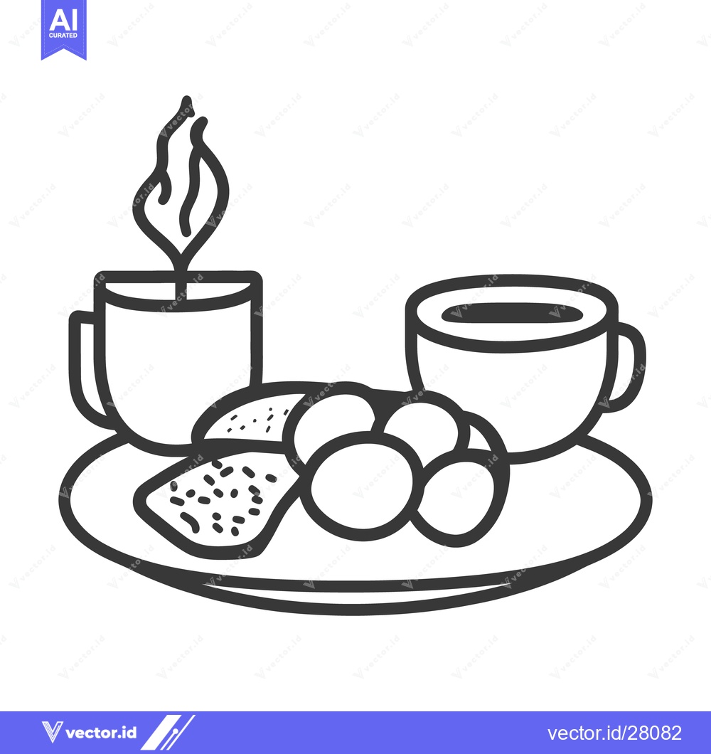Premium Vector dari A black and white illustration depicts food and drinks on a plate