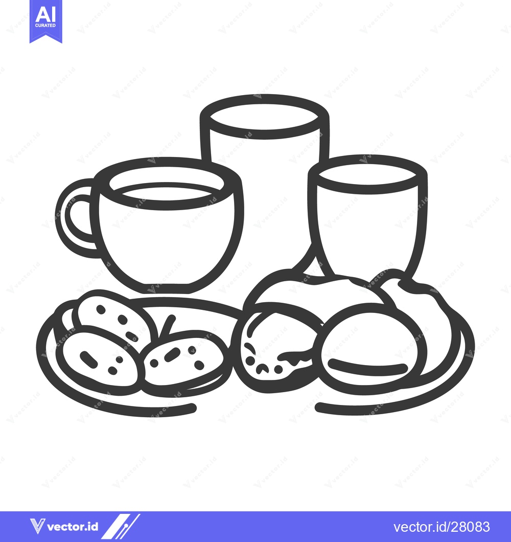 Premium Vector dari Simple black and white illustration of various breakfast items