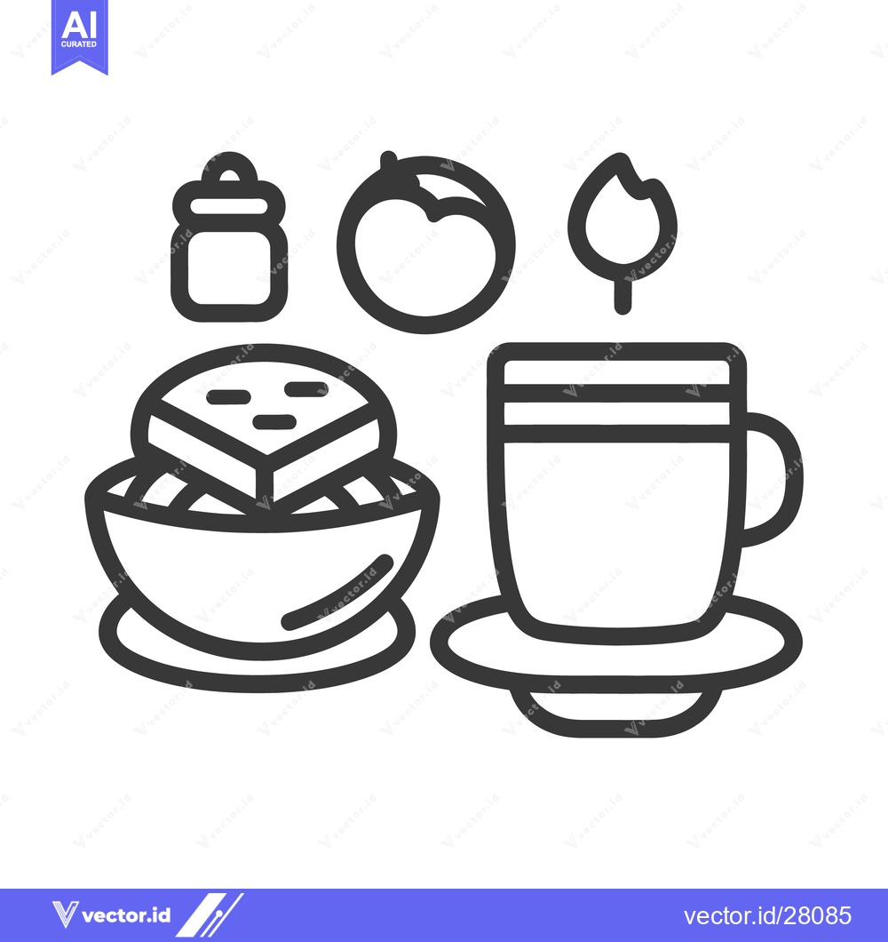 Premium Vector of Simple line art depiction of breakfast food and beverage