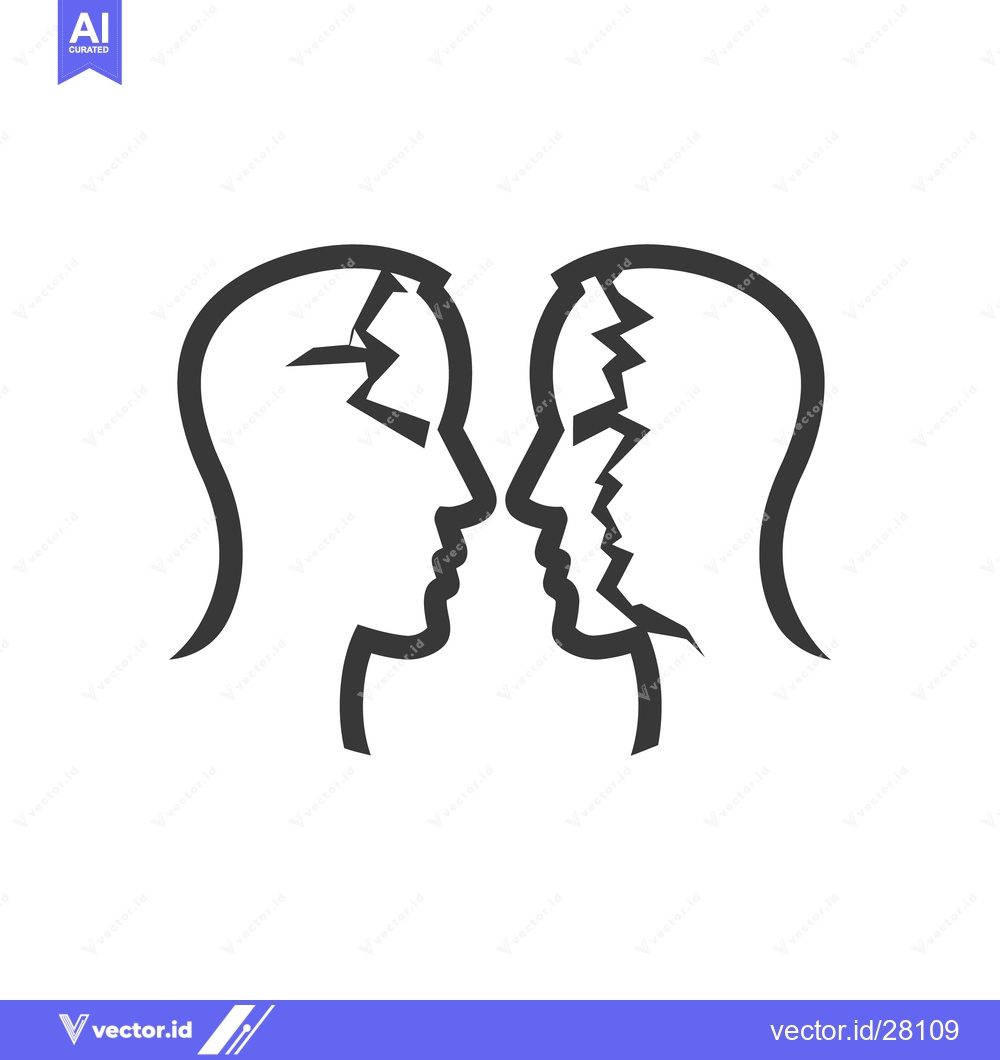 Premium Vector dari Two human head silhouettes facing each other with cracks shown