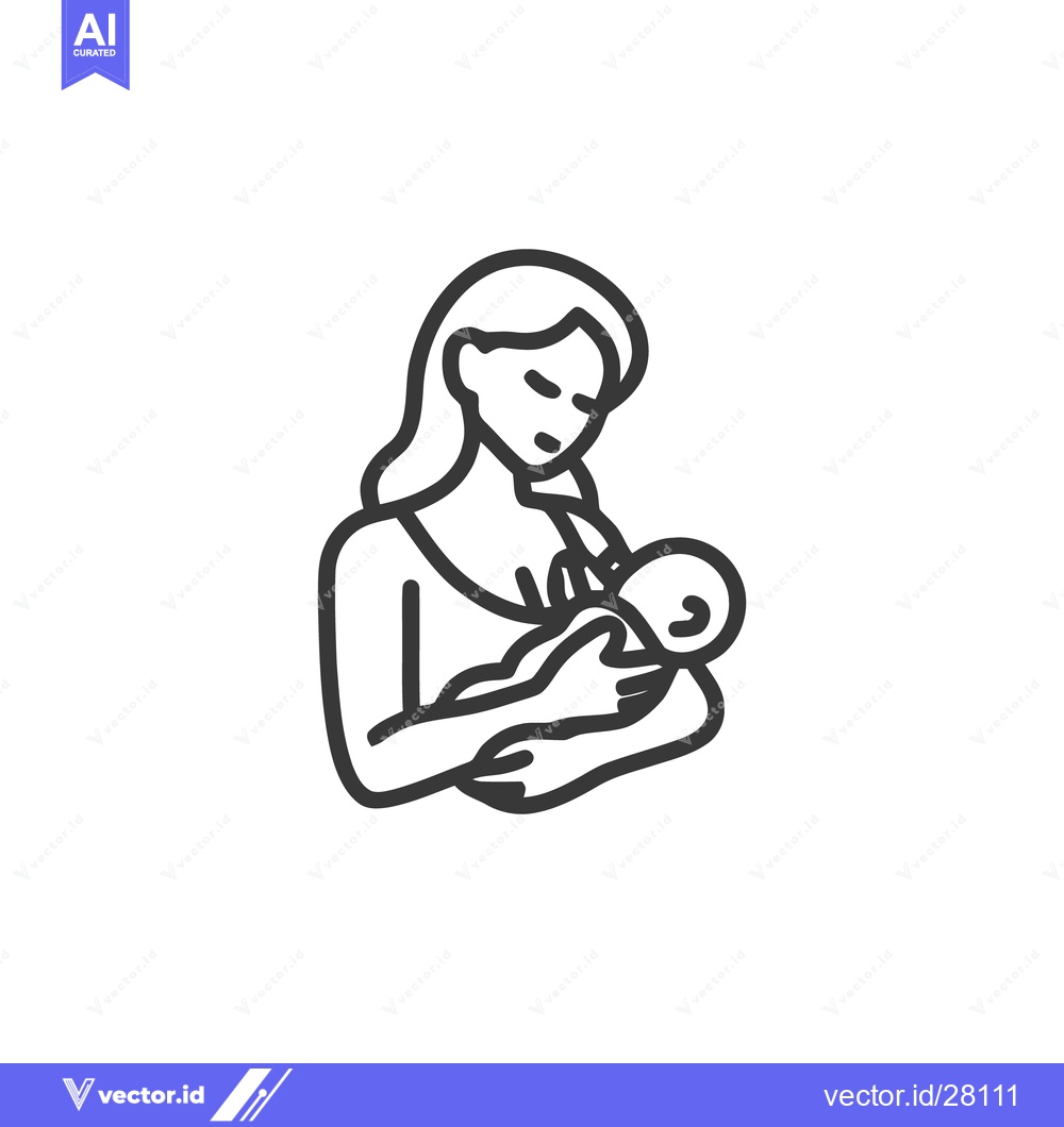 Premium Vector of Minimalist Line Art: Mother Breastfeeding Newborn Baby, Love and Care