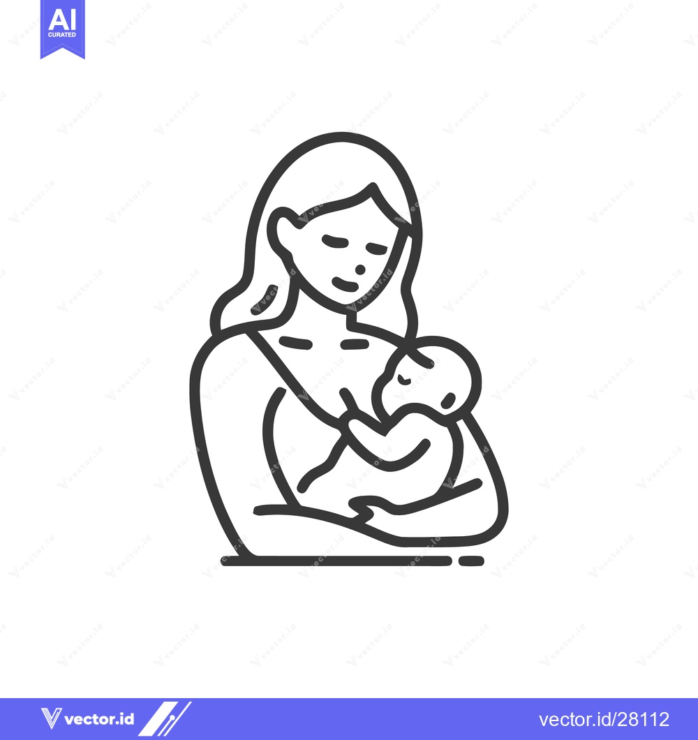 Premium Vector dari Breastfeeding Icon: Mother Nurturing Baby in Minimalist Line Art Style