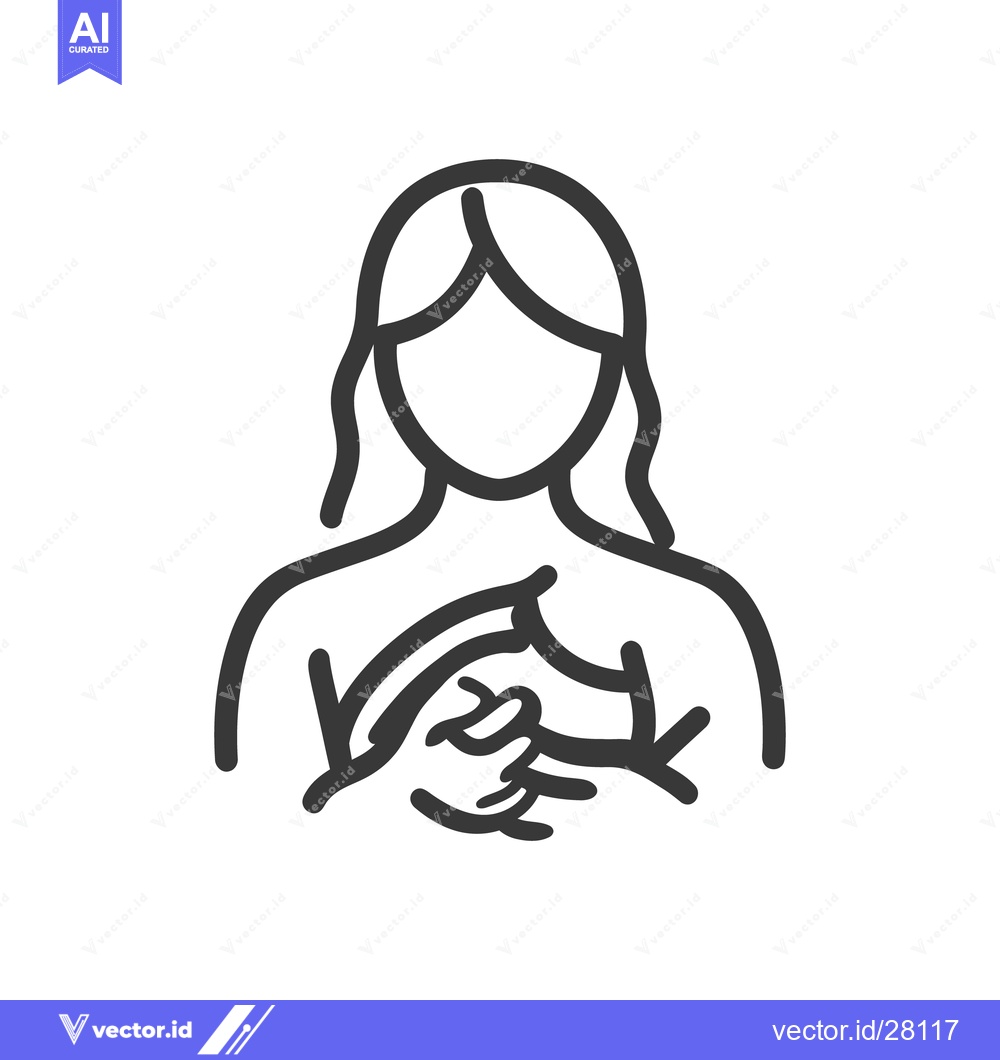 Premium Vector of A simplified line drawing depicting a woman holding her chest