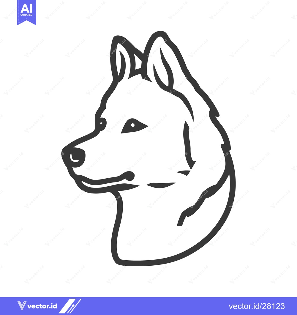 Premium Vector of Simple black and white illustration depicting the head of a dog