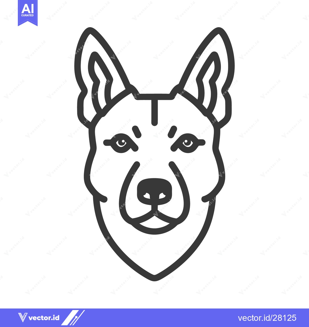 Premium Vector dari Black and white line art image of a dog head