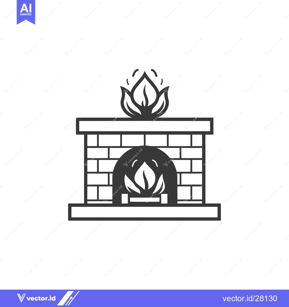 Premium Vector of Brick Fireplace with Flames and Hearth