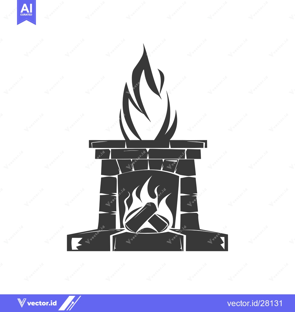 Premium Vector dari Brick Fireplace with Flames and Logs