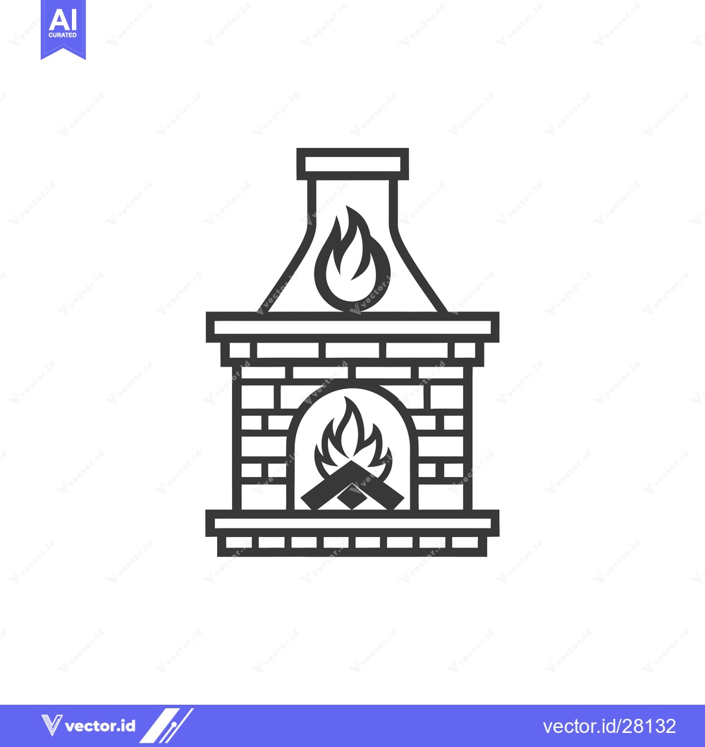 Premium Vector dari Brick Fireplace with Flames and Wood Icon