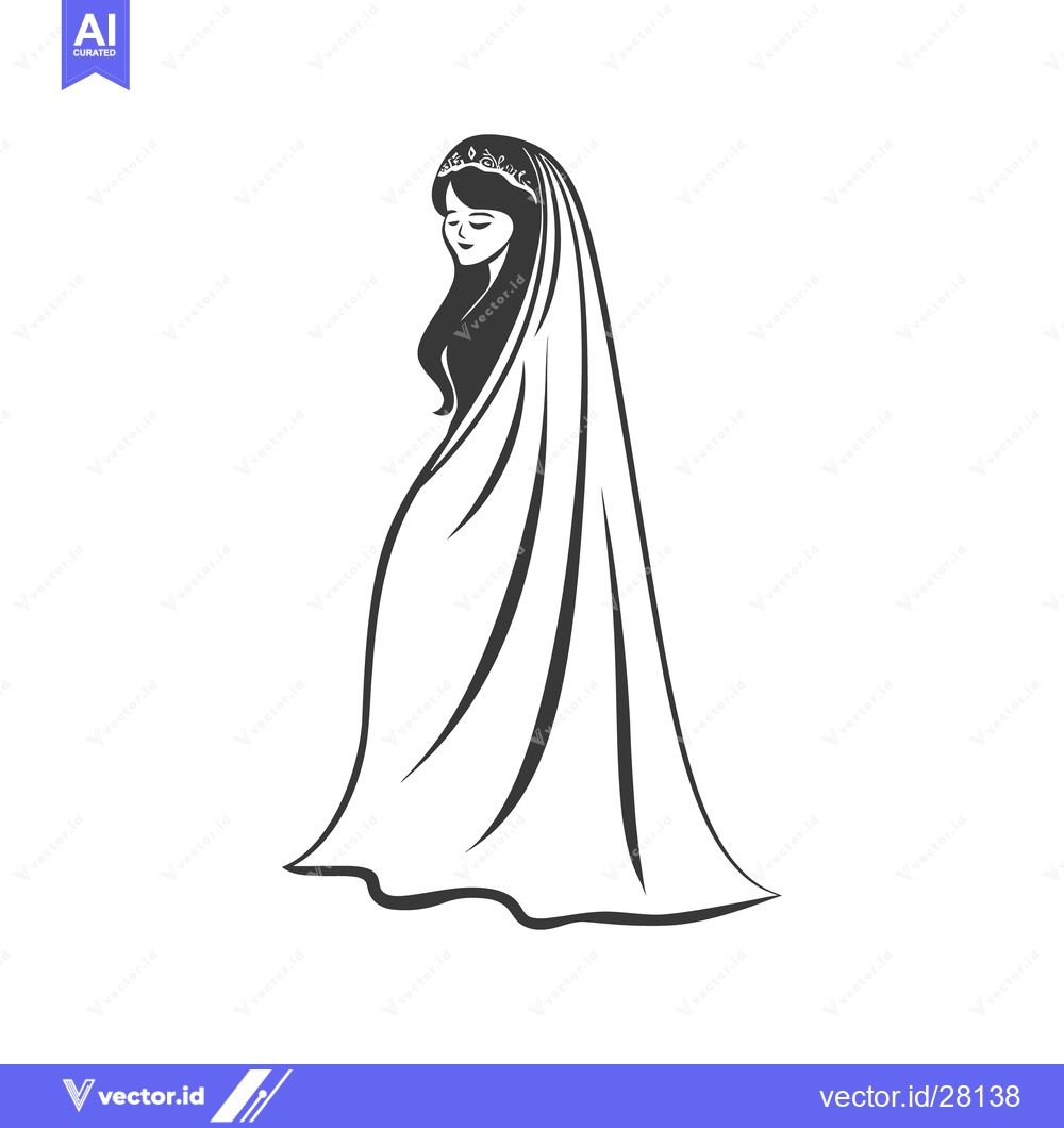 Premium Vector dari The illustration depicts a bride wearing a veil and tiara gracefully