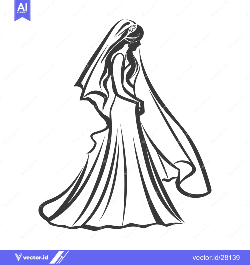 Premium Vector dari An elegant bride wearing a wedding veil in a simple silhouette