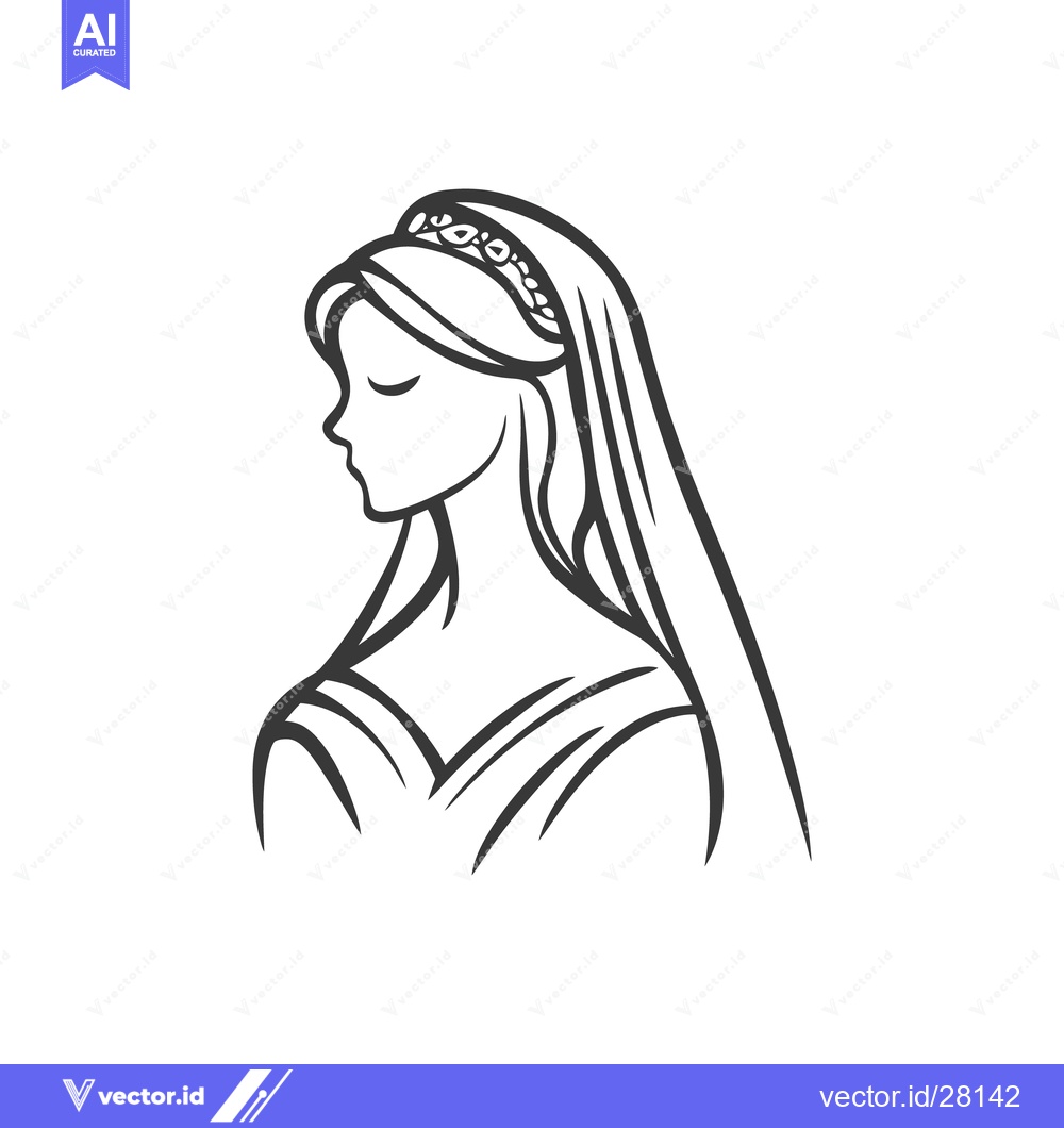 Premium Vector of A beautiful illustration featuring a bride wearing a delicate veil