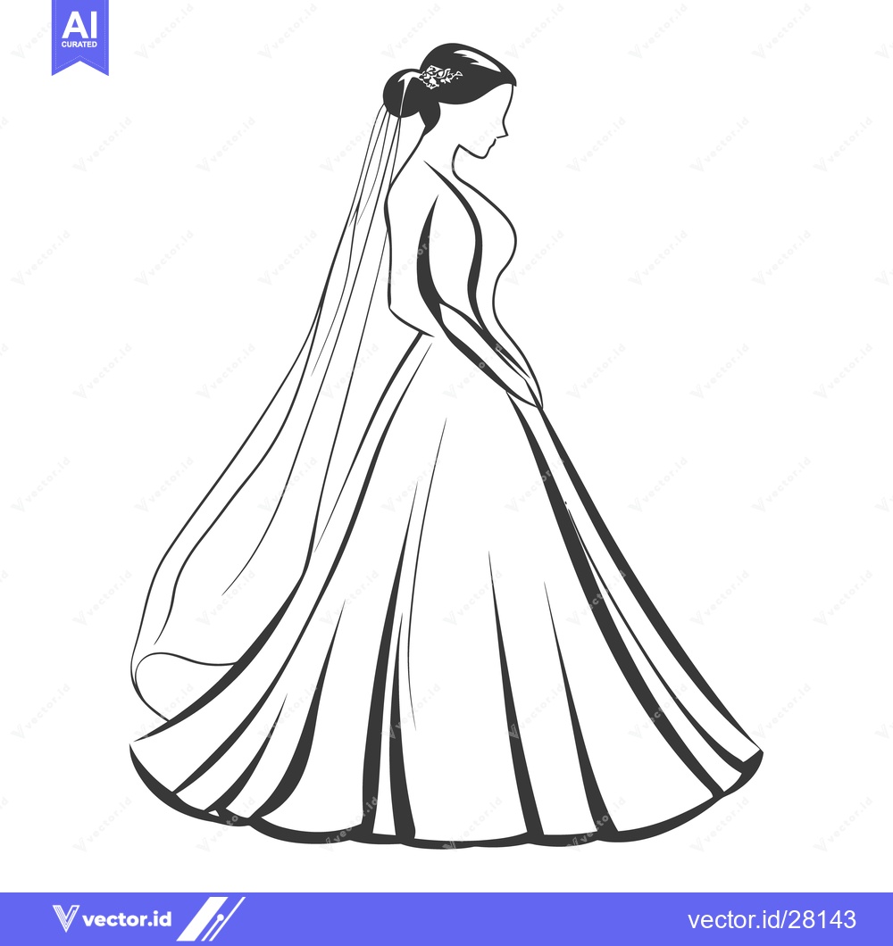 Premium Vector dari An elegant bride wearing a veil and a flowing wedding dress