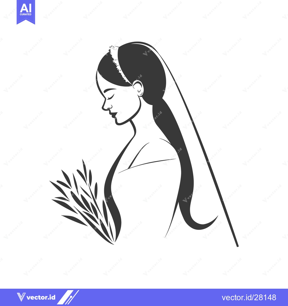 Premium Vector dari A beautiful woman wearing a veil holds some plant leaves