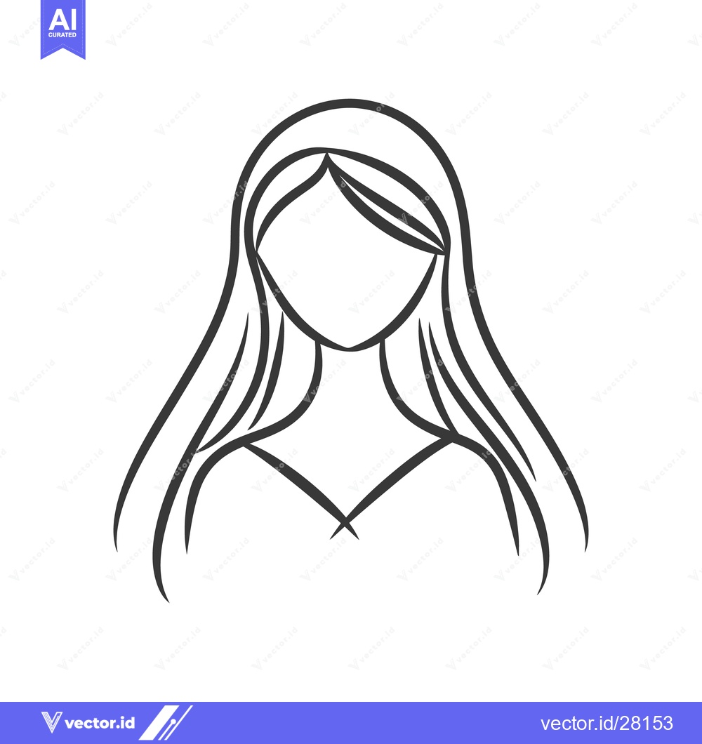 Premium Vector dari Simple line art depiction of a woman with long flowing hair