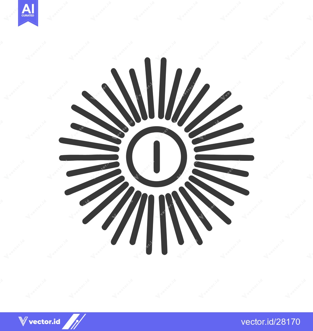 Premium Vector dari Stylized Sun Icon with Central Power Symbol, Black and White Graphic
