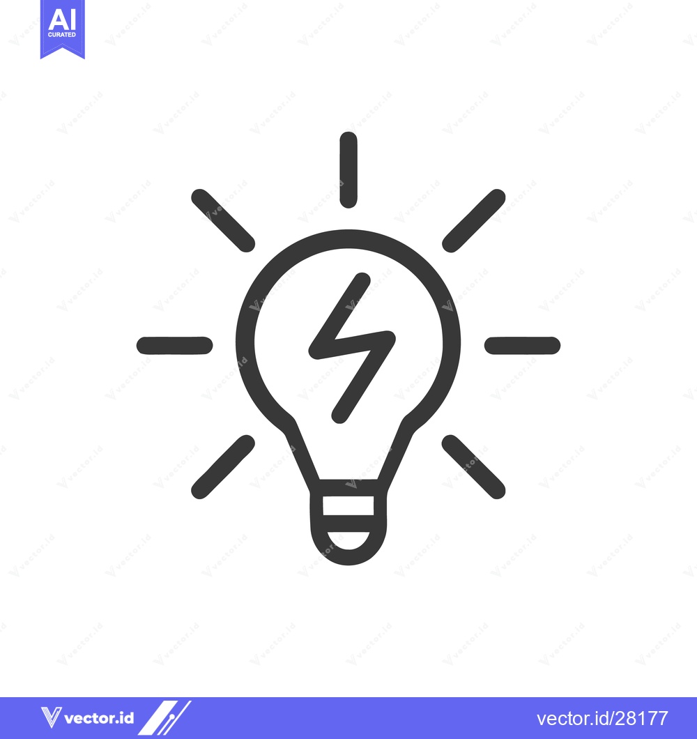 Premium Vector of Bold Lightbulb Icon with Lightning Bolt and Radiating Lines on White