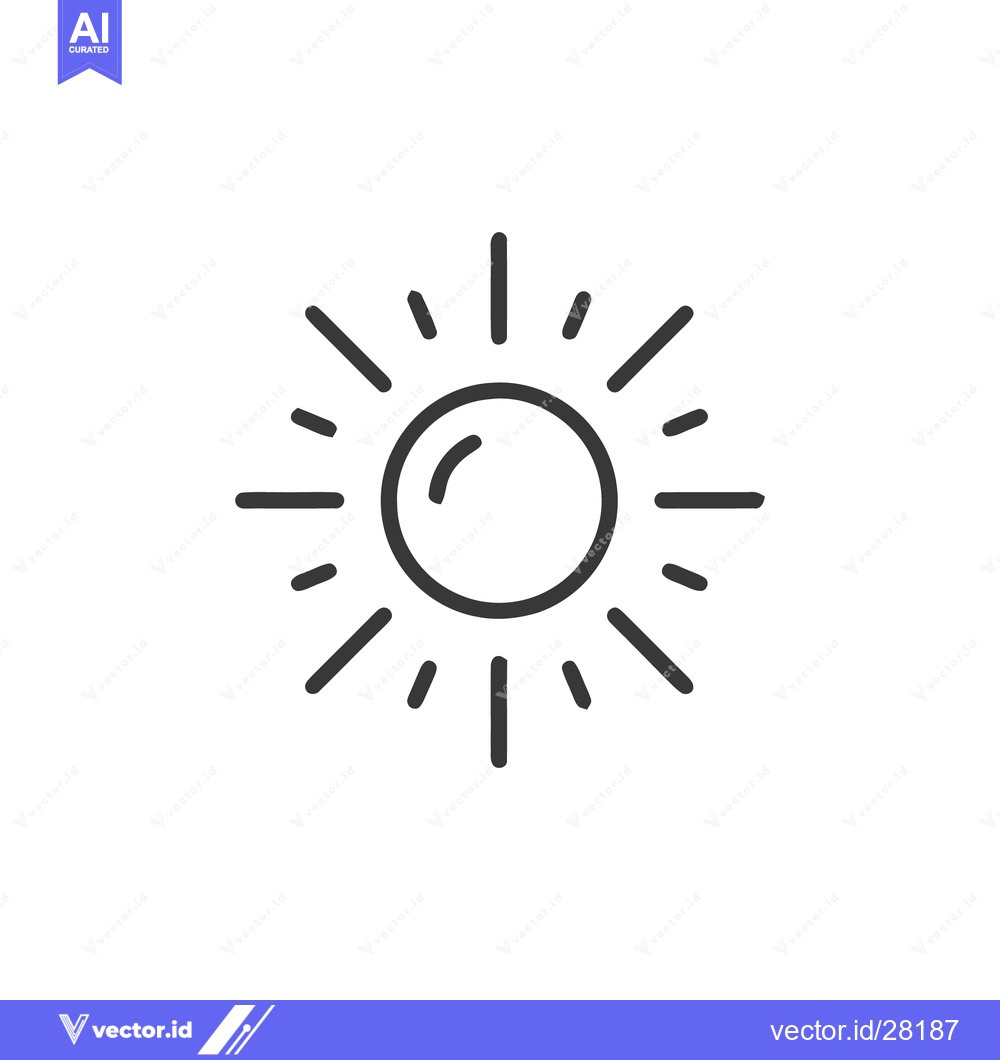 Premium Vector dari Minimalist Sun Icon with Rays, Black Outline on White Background