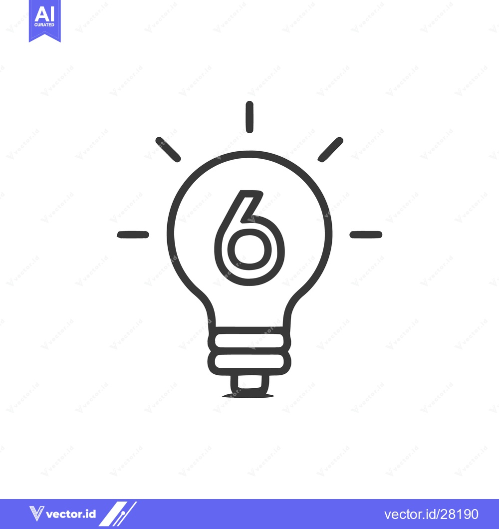 Premium Vector of Number Six in Lightbulb: Minimalist Icon of Innovation and Ideas