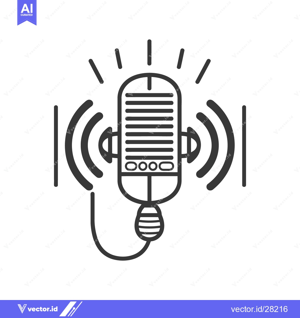 Premium Vector dari A simple line illustration featuring a microphone emitting sound waves