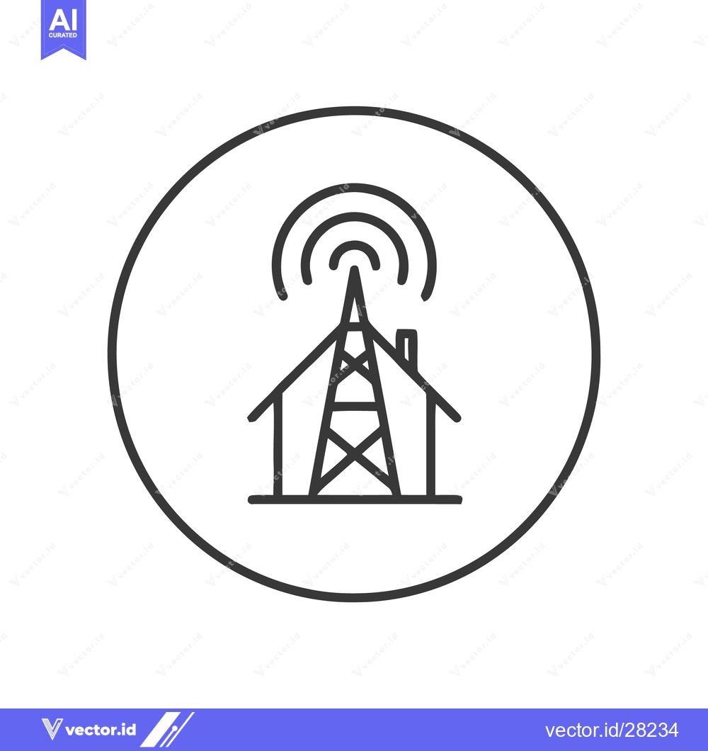 Premium Vector of Home Communication Tower Icon: Minimalist Line Art in Circle