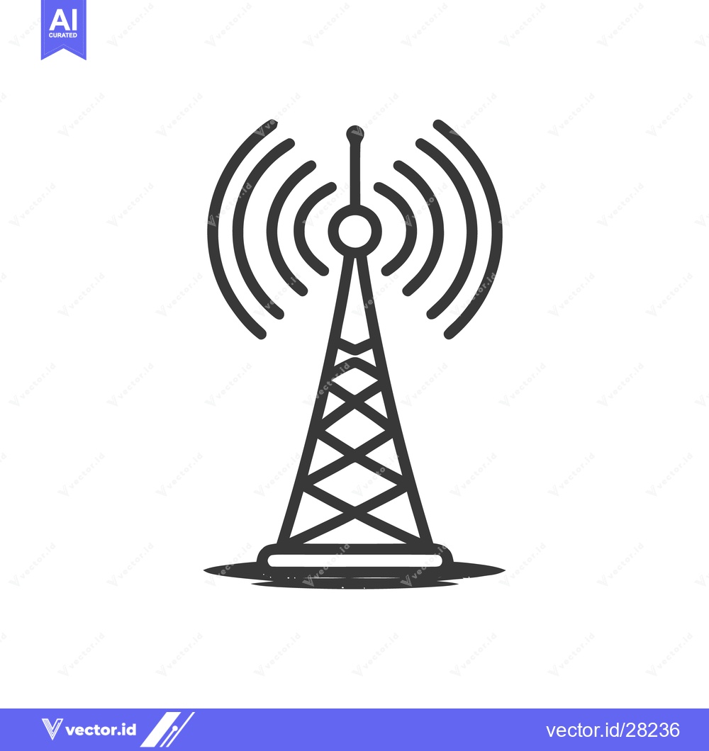 Premium Vector dari Minimalist Communication Tower Icon with Signal Waves in Black and Whi