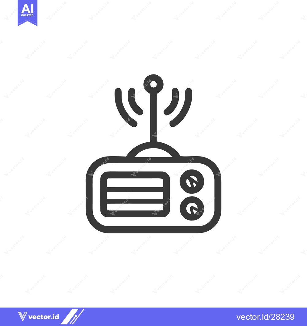 Premium Vector of Minimalist Radio Icon with Antenna and Signal Waves, Black Outline