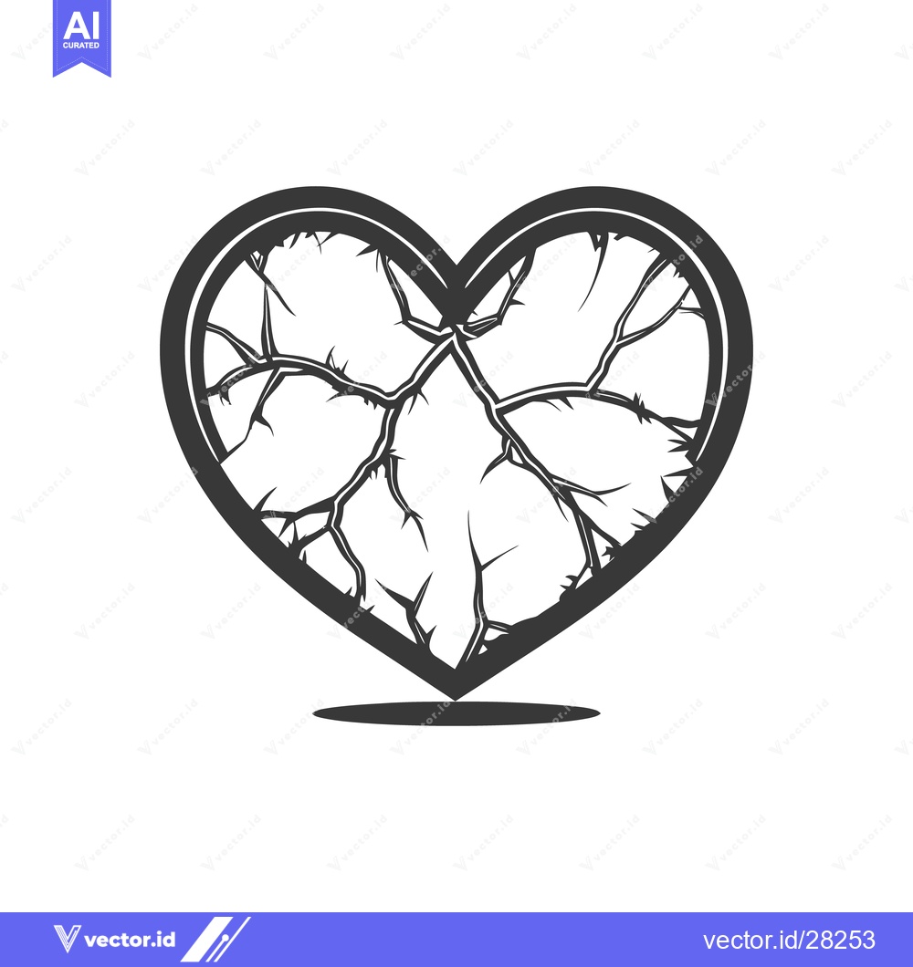 Premium Vector dari A broken heart depicted with fractures and dark outlining