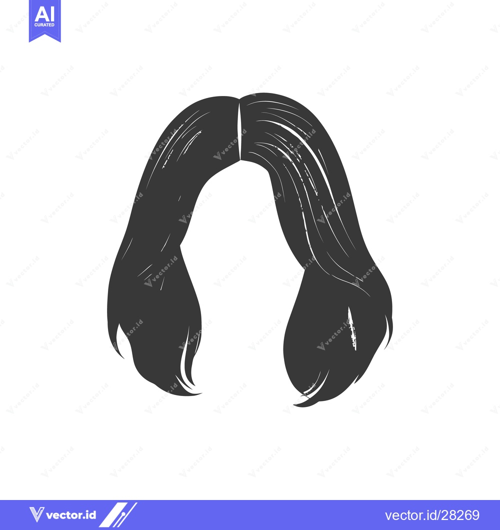 Premium Vector dari Black illustration of shoulder length parted hair against white backgr