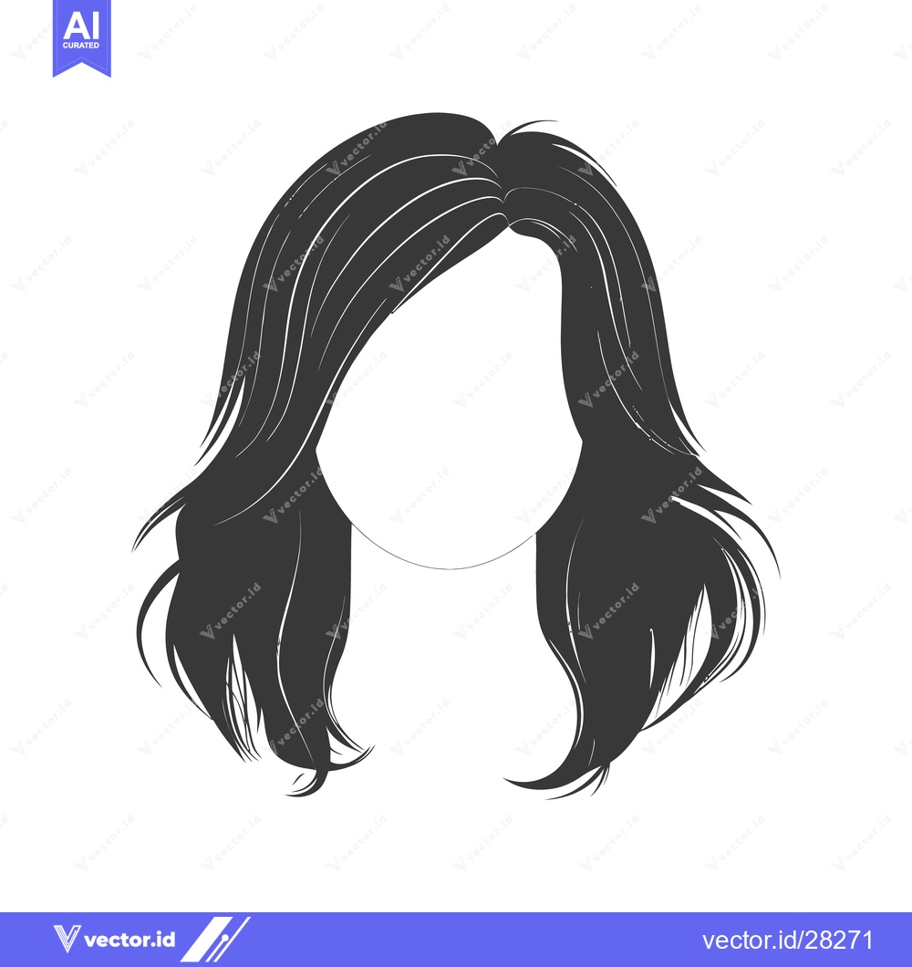 Premium Vector dari Illustration of a stylized face with black layered medium length hair