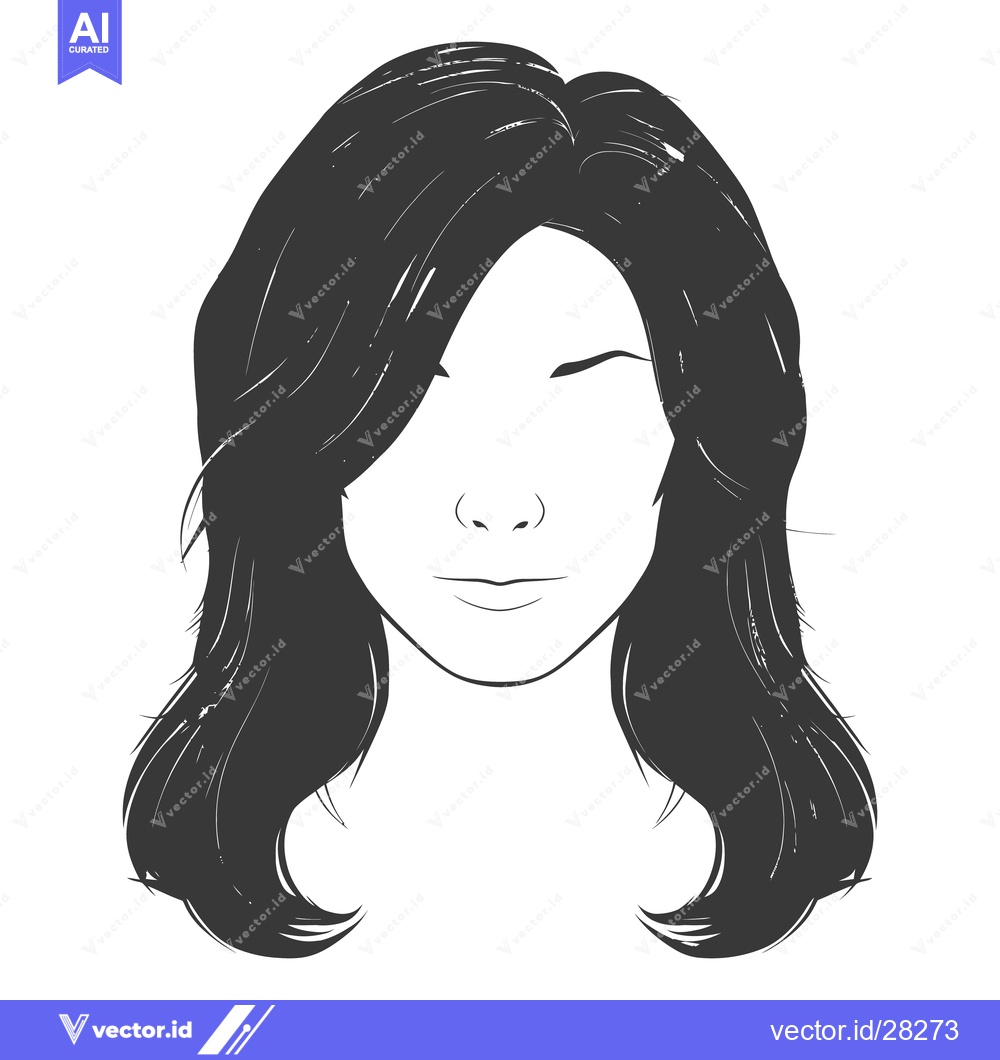 Premium Vector dari The grayscale illustration portrays a faceless woman with long flowing