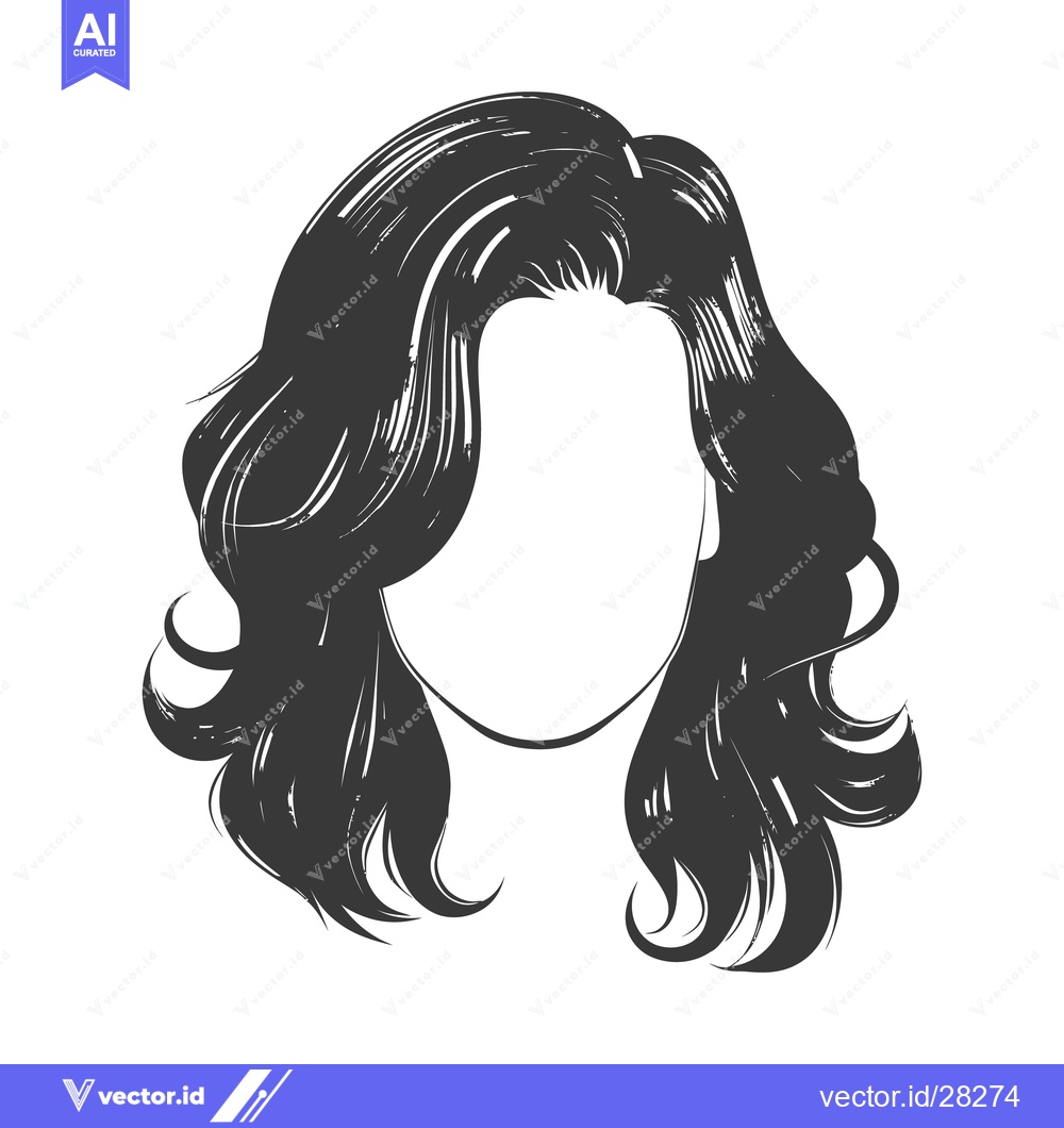 Premium Vector of An illustration depicts wavy and flowing black hair covering a face