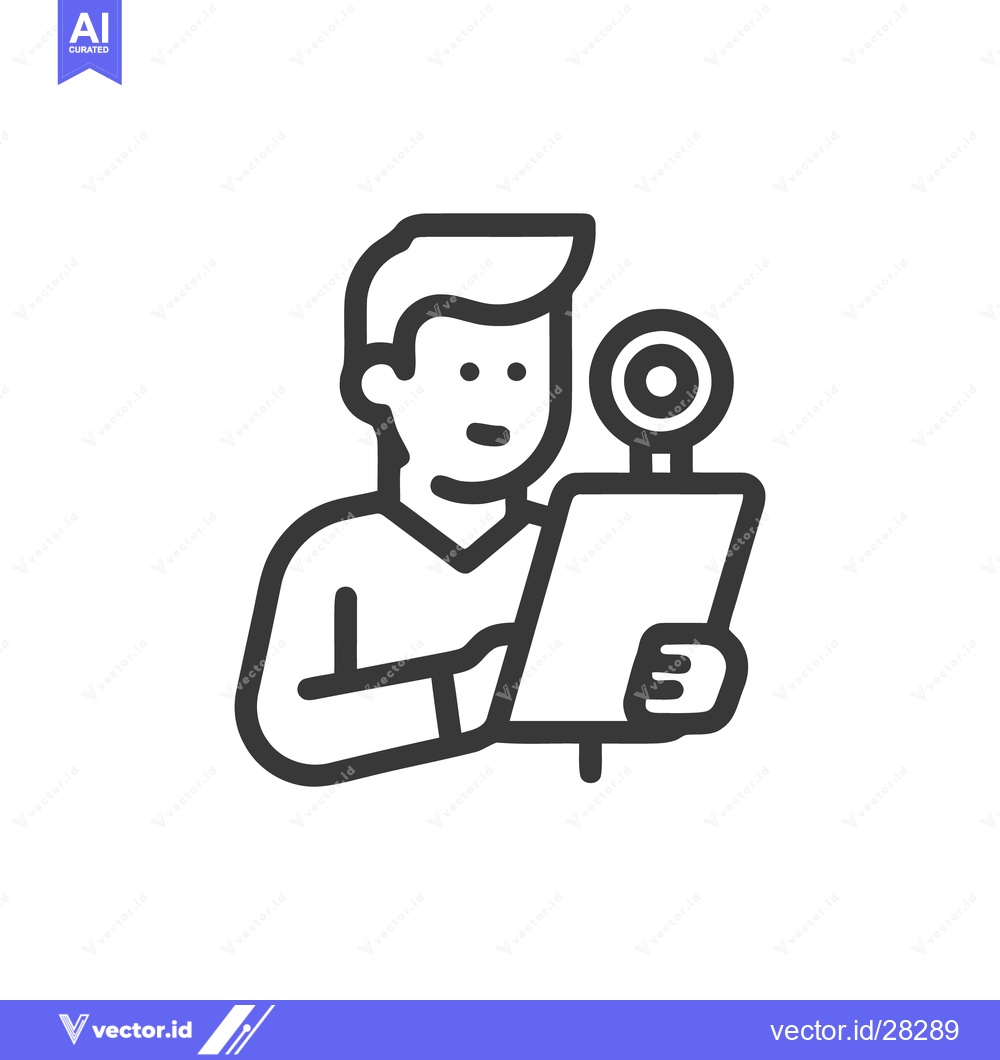 Premium Vector of Reporter with Microphone and Clipboard Icon, Journalism Concept, Black