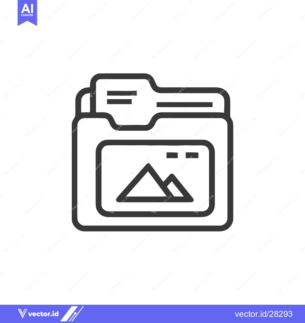 Premium Vector of Image Folder Icon: Mountain Landscape, Minimalist Line Art Design