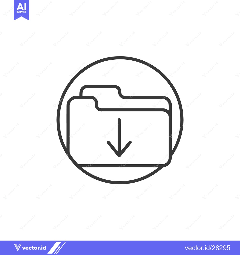 Premium Vector dari Download Folder Icon in Circle, Simple Line Art Style