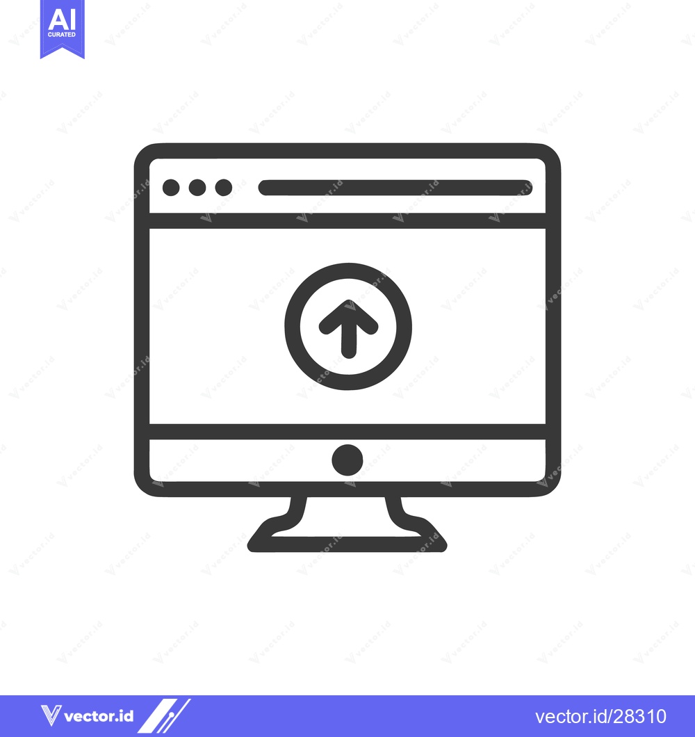 Premium Vector dari Upload Icon on Computer Screen, Minimalist Line Art