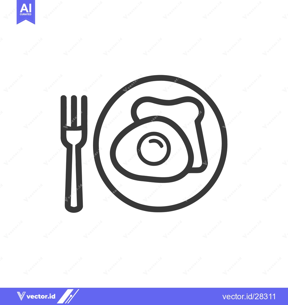 Premium Vector of Simple Breakfast Icon: Fried Egg, Toast, and Fork on Plate