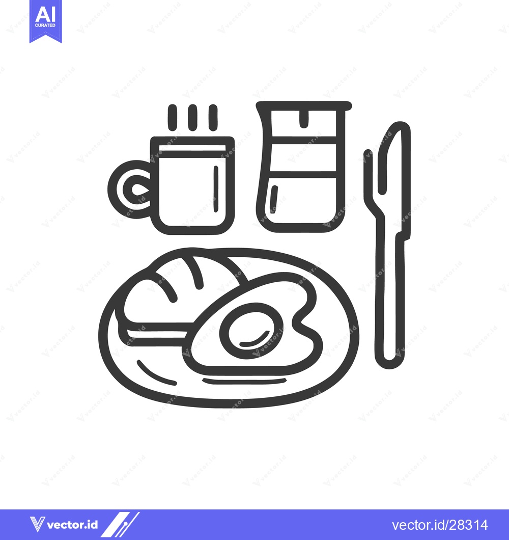 Premium Vector of Minimalist Breakfast Icon: Coffee, Juice, Bread, Egg, and Cutlery