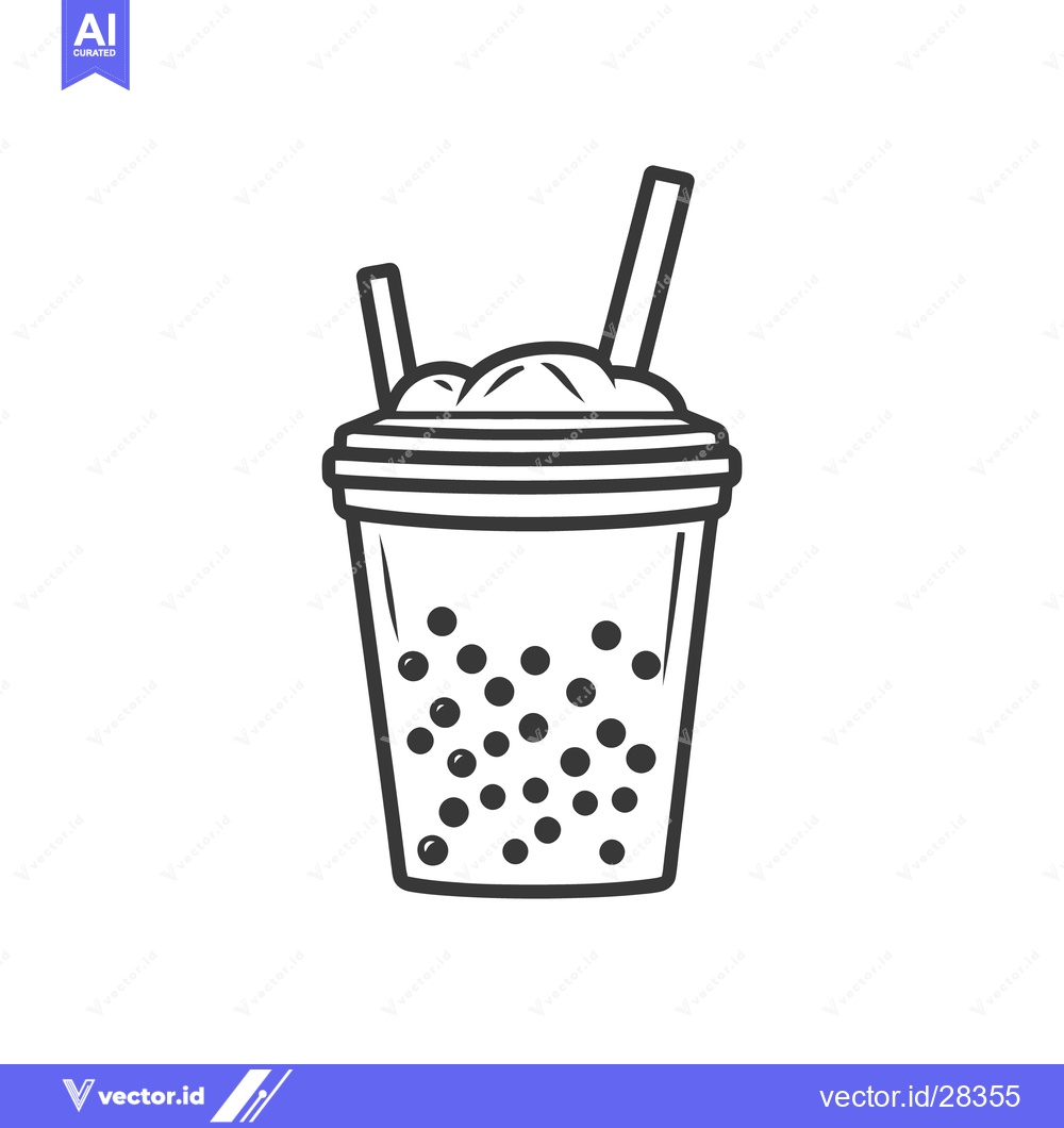 Premium Vector of A black and white illustration of a refreshing bubble tea