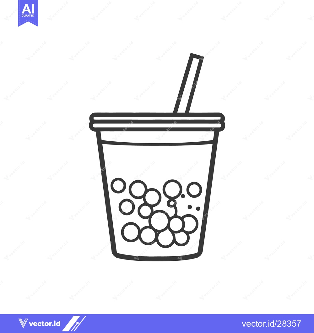 Premium Vector dari Black and white line drawing of a bubble tea beverage