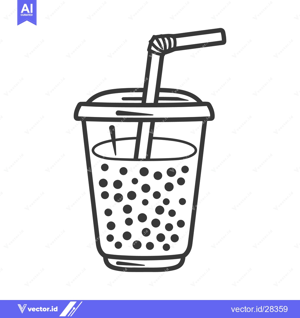 Premium Vector dari A drawing of a cup of bubble tea with a straw