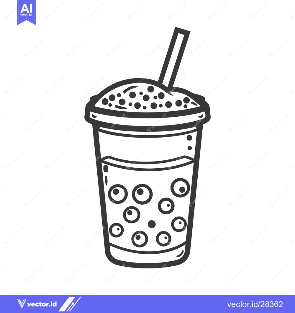 Premium Vector dari A black and white illustration of a bubble tea beverage