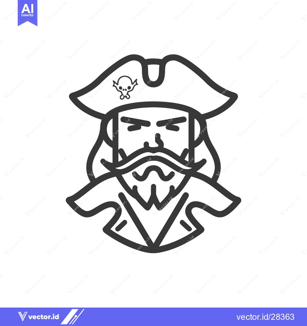 Premium Vector of Illustrated portrait of a bearded pirate wearing a tricorn hat