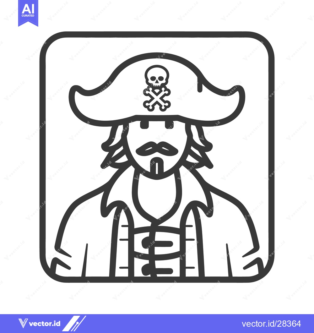 Premium Vector of An illustrated portrait of a male pirate character in a square frame