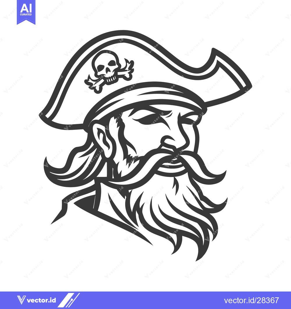 Premium Vector dari A stern looking pirate with a skull wearing a tricorn hat