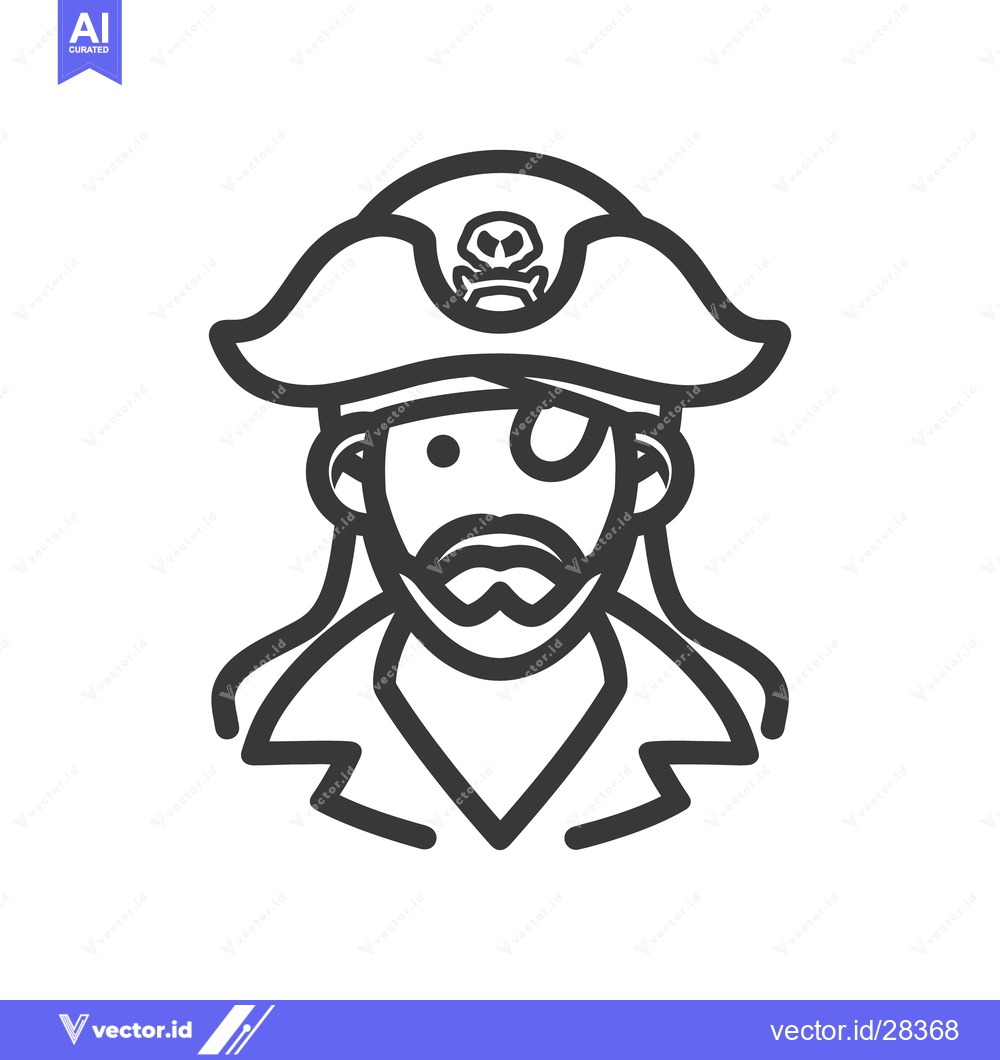 Premium Vector dari A black and white illustration depicts a cartoon pirate