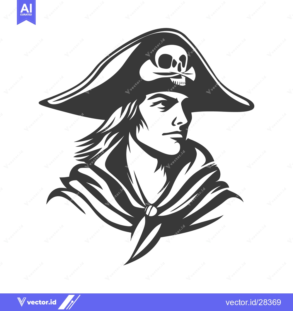 Premium Vector of A stylized black and white portrait of a pirate figure
